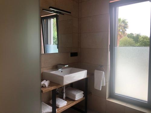 a bathroom with a sink and a mirror at Luxury Zen in Châteauneuf
