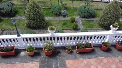 an aerial view of a white fence with potted plants at Villa Belvedere in Pieve Fosciana