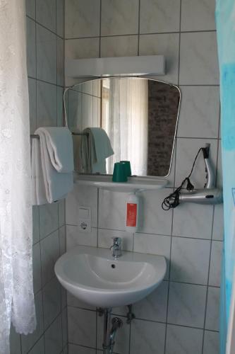 a bathroom with a sink and a mirror at Gasthaus Zur Sonne in Freiburg im Breisgau