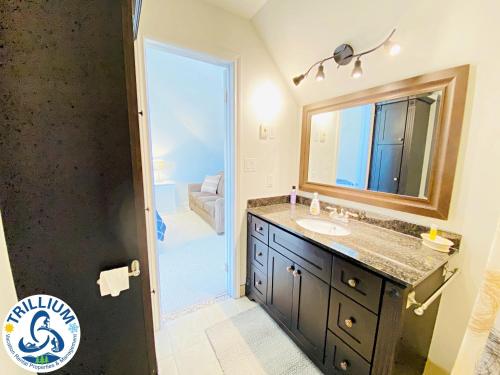 a bathroom with a sink and a mirror at Blue Mountain Suites in Blue Mountains