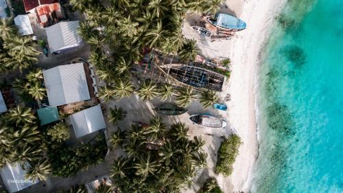 an overhead view of a beach with palm trees at Veli Beach Inn in Mathiveri