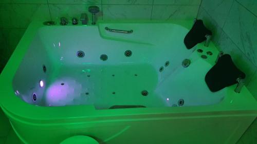 a green bath tub in a bathroom at Deltix Apartments in Vršac
