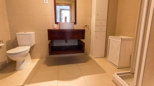 a bathroom with a toilet and a sink and a mirror at Casa Ricardo - A Murcia Holiday Rentals Property in Roldán