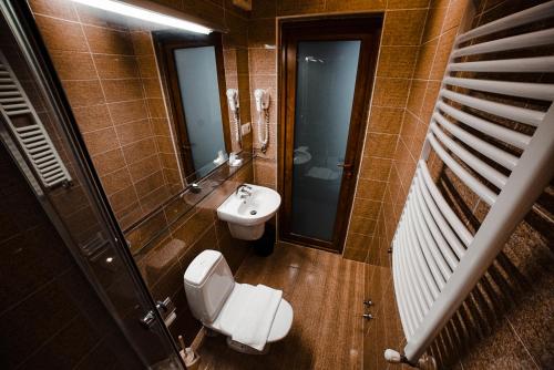 a bathroom with a toilet and a sink at Dzveli Ubani in Sighnaghi