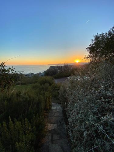 a sunset over the ocean with a pathway at Agriturismo Natta Di Monte Tabor in Celle Ligure