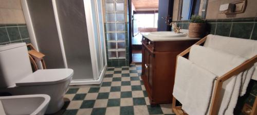 a bathroom with a sink and a toilet and a sink at Buhardilla rústica muy acogedora in Villahermosa del Río