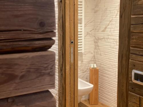 a bathroom with a toilet and a sink at Fedaia Joy B&B in Canazei