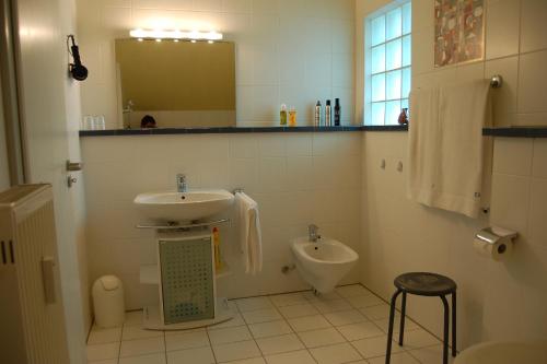 Appartement im Himmelreich في لام: حمام مع حوض ومرحاض