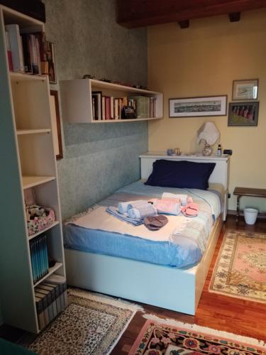 a bedroom with a bed with a book shelf at Lovely Casa Paola in Villafranca di Verona