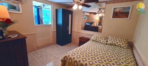 
a bedroom with a bed and a window at A1 Apartments Aruba in Oranjestad
