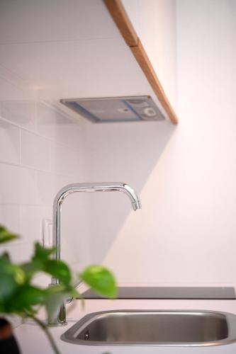 a kitchen sink with a faucet and a plant at m2studio in Kavala