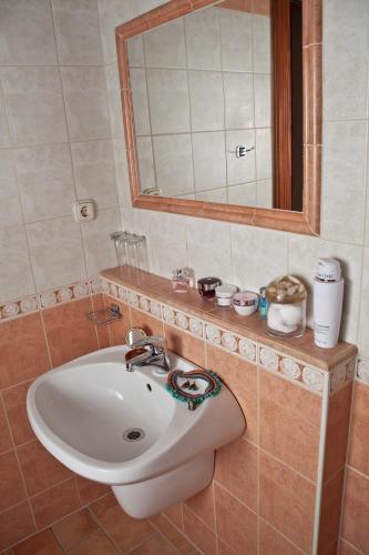 a bathroom with a sink and a mirror at St.Michael Panzió Lovaspark in Vasszentmihály