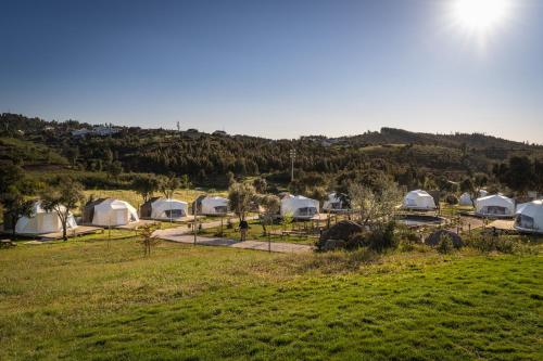 a group of tents in a field next to a hill at Gavião Nature Village in Gavião