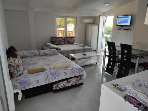 苏托莫雷Apartment Perutović的带床和沙发的客厅
