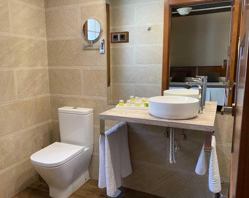 a bathroom with a toilet and a sink at Hotel Rural El Lagar de Nemesio in Perales de Tajuña