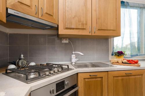 a kitchen with a stove and a sink at Apartments Ivana in Murter