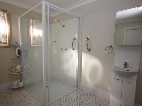 a shower with a glass door in a bathroom at North Haven Sea Breeze 9 David Campbell St North Haven in North Haven