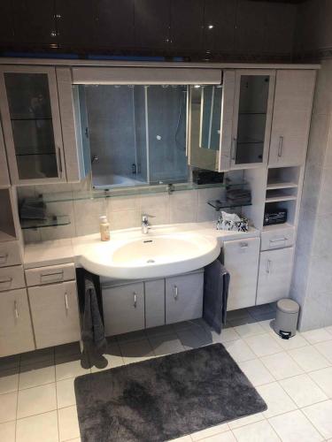 a bathroom with a sink and a mirror at Landhaus Finest in Altdorf bei Nuernberg