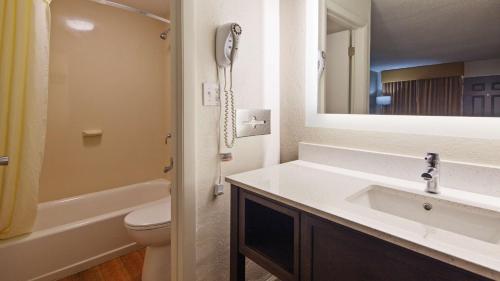 uma casa de banho com um lavatório, um WC e um telefone em Best Western Central Inn em Savannah