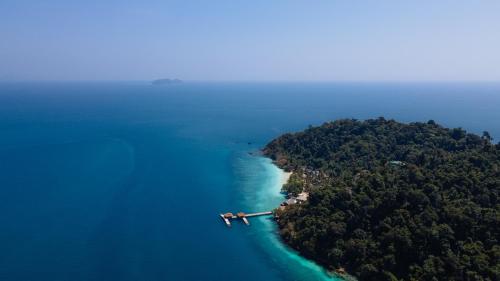 an aerial view of an island in the water at Pimalai Resort & Spa in Ko Lanta