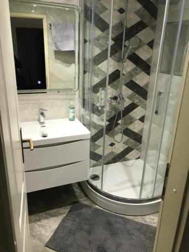 a bathroom with a shower and a sink at Apartments Aleksandar 2 in Mošćenička Draga