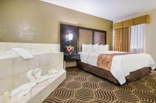 a hotel room with a bed and a bath tub at Quality Inn & Suites Florence - Cincinnati South in Florence