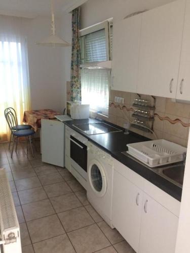 cocina con lavadora en Báró Berg Apartman2, en Kapuvár