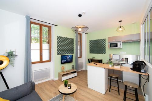 une pièce avec une cuisine et un salon dans l'établissement LE BRIENNE - HYPERCENTRE - TBS - NETFLIX, à Toulouse