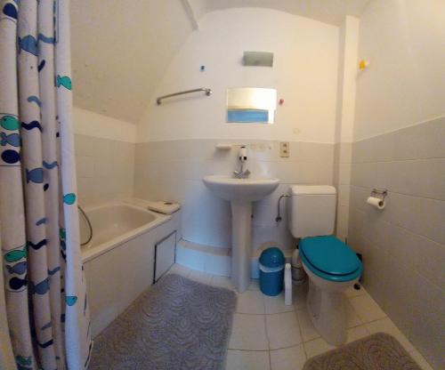 ein Badezimmer mit einem Waschbecken, einem WC und einer Badewanne in der Unterkunft Les prussiens in Wavre