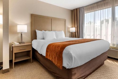 a hotel room with a large bed and a window at Comfort Inn & Suites Farmington - Victor in Farmington