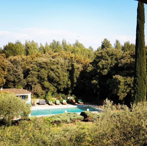 une piscine dans un jardin arboré dans l'établissement Domaine Colibri en Provence, à Pujaut
