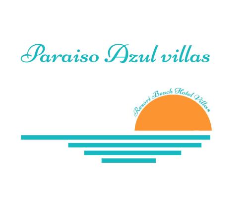 a logo for a beach resort with a sunset on the waves at Paraiso Azul Villas in Áyios Dhimítrios