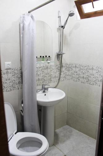 un bagno con WC, lavandino e doccia di Apartment Erekle 6 a Borjomi