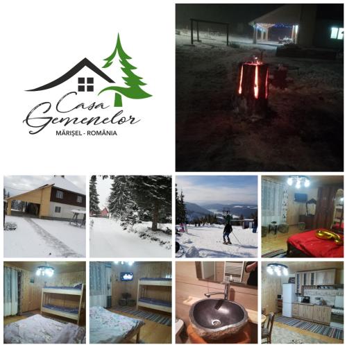 a collage of photos of a house in the snow at Casa Gemenelor in Cluj-Napoca