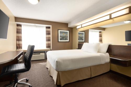 a hotel room with a bed and a desk at Microtel Inn & Suites by Wyndham Estevan in Estevan