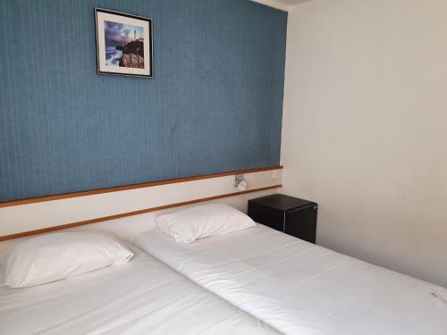 a bedroom with two beds and a picture on the wall at HOTEL Chateau-Thierry Centre in Château-Thierry