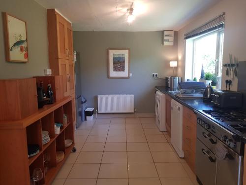 a kitchen with a sink and a stove at Cois Farraige in Eadargóil