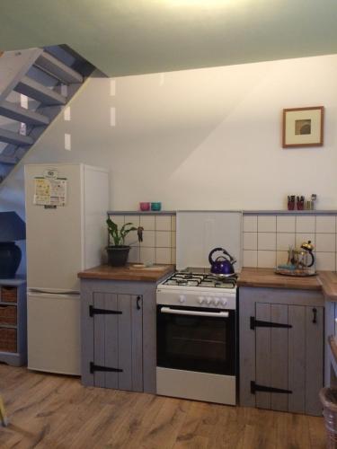 une cuisine avec une cuisinière et un réfrigérateur dans l'établissement Self Catering for large groups, friends/families, à Romagny