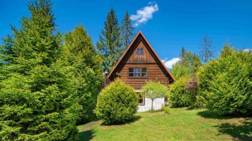 a wooden house in the middle of trees at Ostoja Rycerka in Rycerka Górna