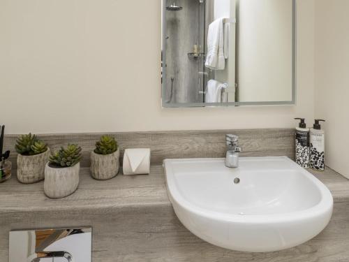 a bathroom with a white sink and a mirror at Woodcock Farm in Bristol