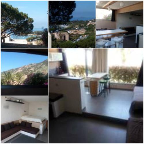 un collage de photos d'une chambre avec une table et une vue dans l'établissement AJACCIO VUE MER ET MONTAGNES JACUZZI 300M PLAGEs, à Ajaccio