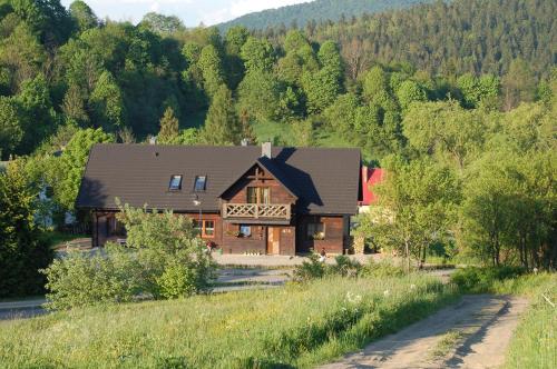 a large wooden house in the middle of a mountain at Cisna Chata in Cisna