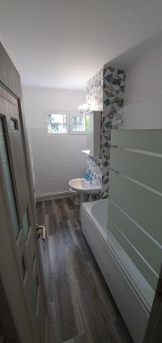 a bathroom with a tub and a toilet and a sink at Central Garden Palace Iasi in Iaşi