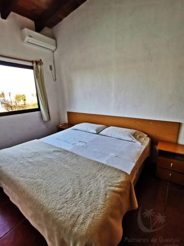 a bedroom with a large bed with a window at Palmares Apart Termal in Termas de Guaviyu