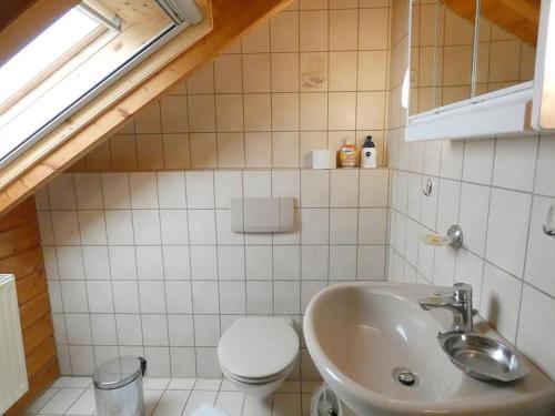 a bathroom with a sink and a toilet at Ferienhaus Christel in Bad Urach