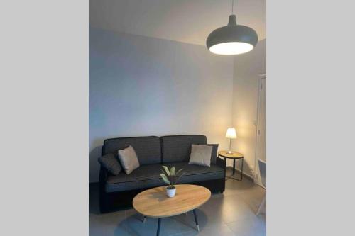 un salon avec un canapé et une table dans l'établissement Studio cocooning desjardins, à Angers
