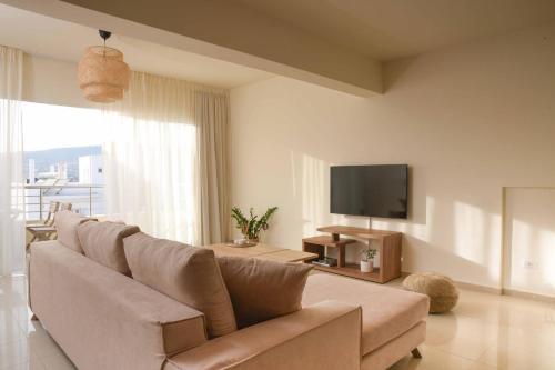 TV a/nebo společenská místnost v ubytování Oikies Luxury Apartments with private free parking area