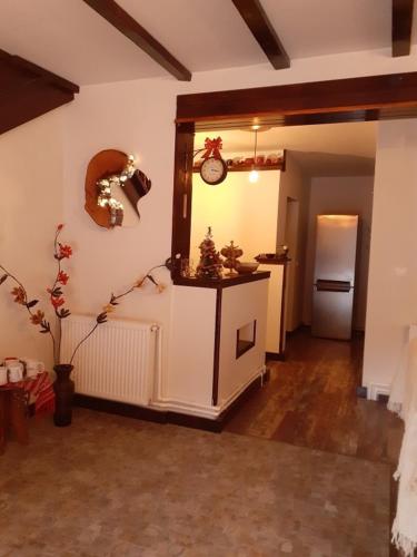 a kitchen with a refrigerator and a counter in a room at Cabana NEDA in Rausor