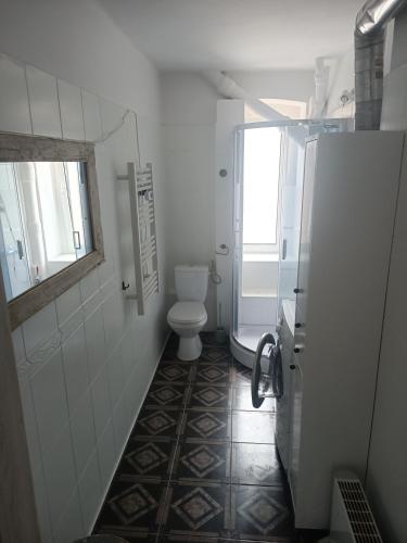 een badkamer met een toilet en een raam bij Niemodlińska 11 m 2 in Opole