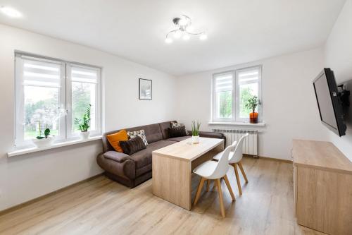 Televízia a/alebo spoločenská miestnosť v ubytovaní Apartament Łąkowa 2